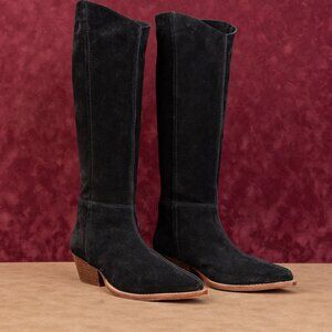 Free People Women Slouch Black Suede Flex Western Cowboy Knee Boots size 7.5